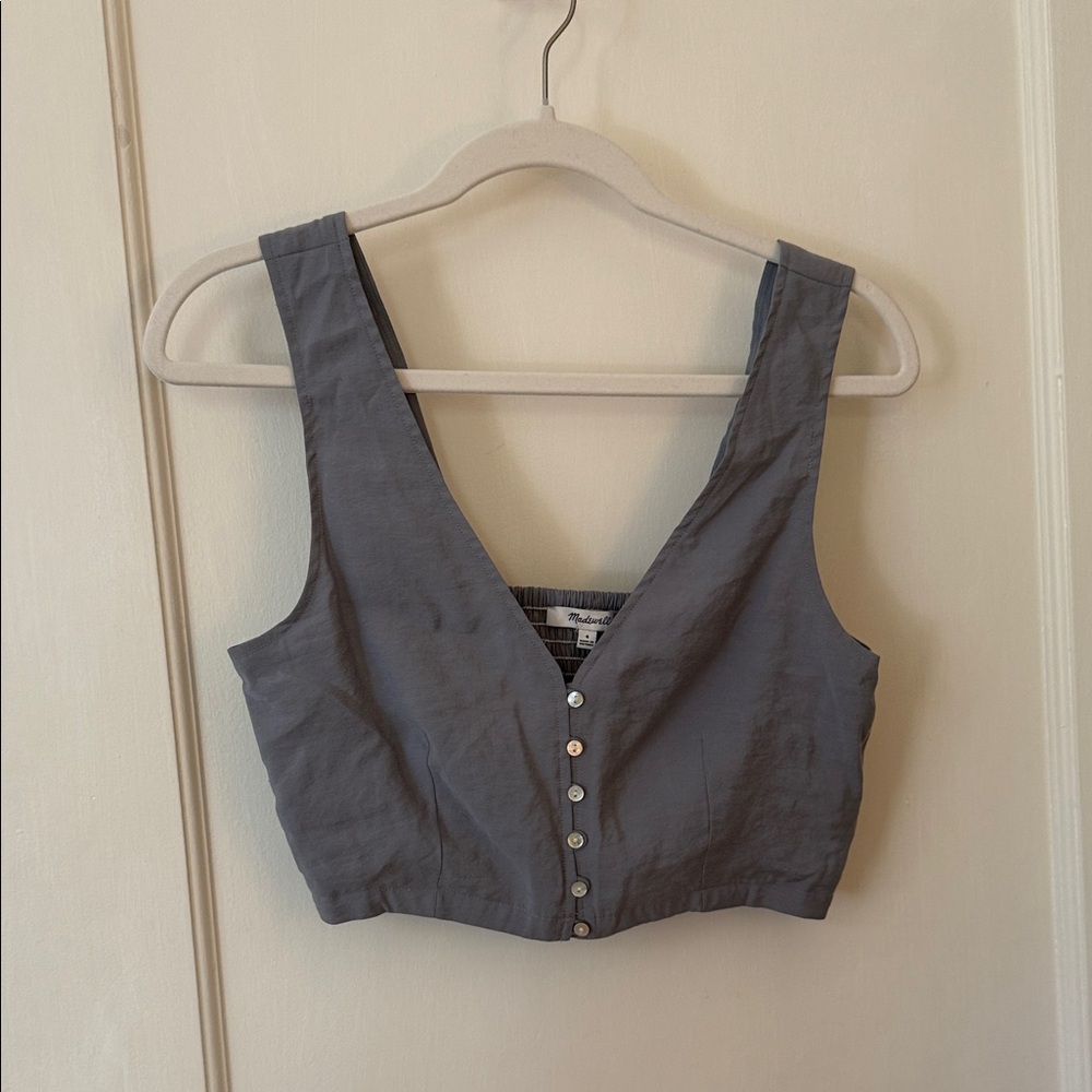 Madewell Gray Button-Front Crop Top